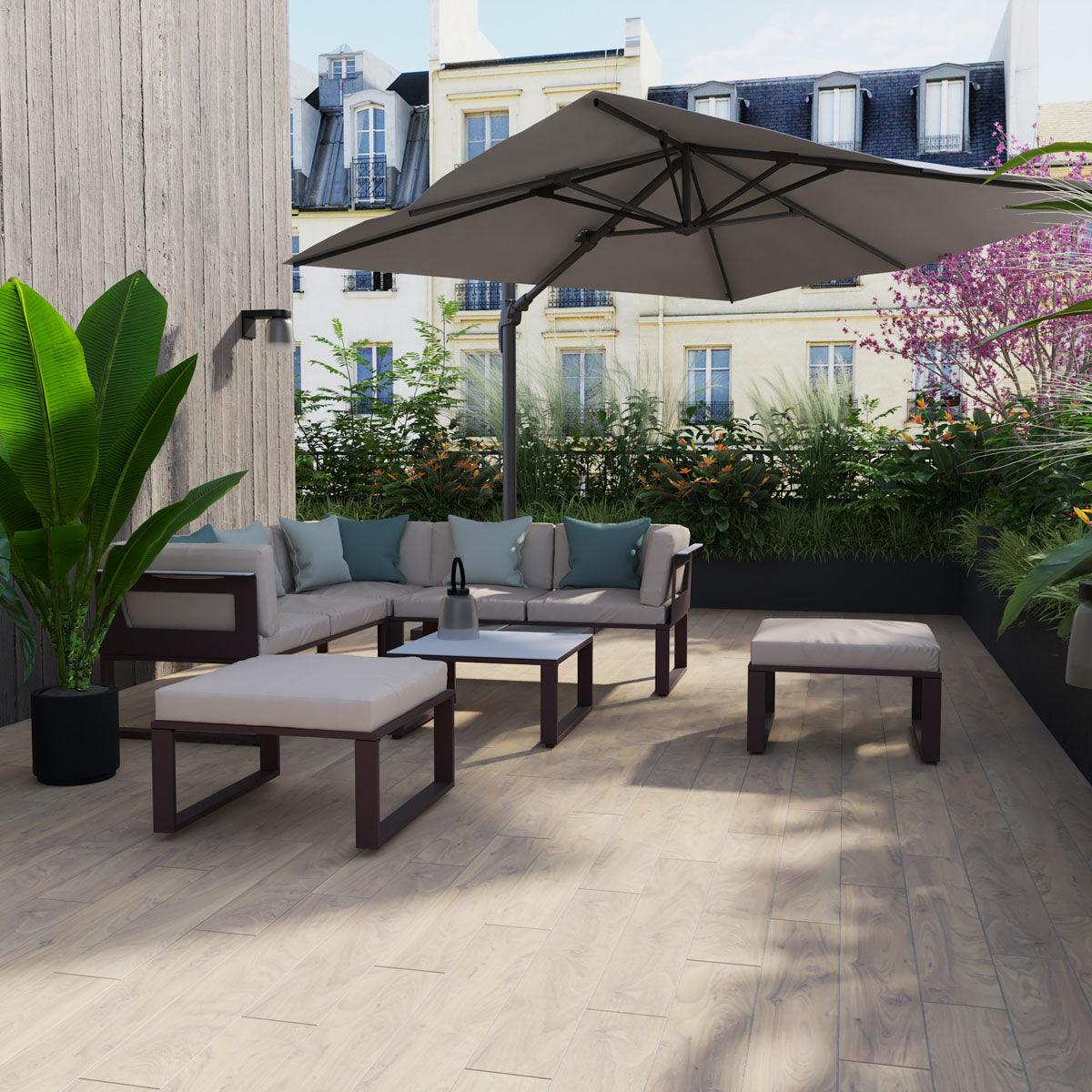 Naterial Set de Muebles de Jardín: Sofá Esquinero + 2 Taburetes + Mesa de Aluminio para Exterior, Modelo Odyssea - LuzDeco