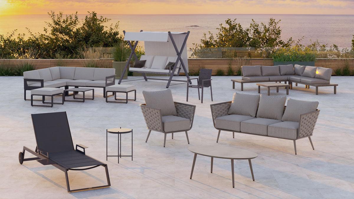 Naterial Set de Muebles de Jardín: Sofá Esquinero + 2 Taburetes + Mesa de Aluminio para Exterior, Modelo Odyssea - LuzDeco