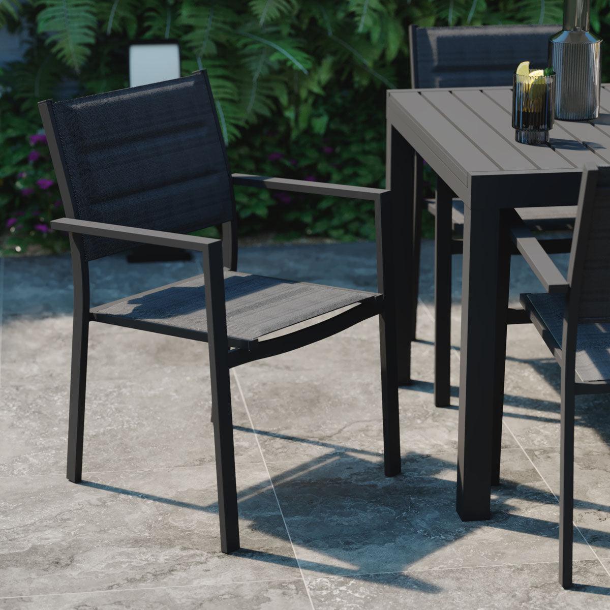 Naterial Silla de Textileno y Aluminio con Descansabrazos Apta para Exterior, Modelo Orion Alpha II - LuzDeco