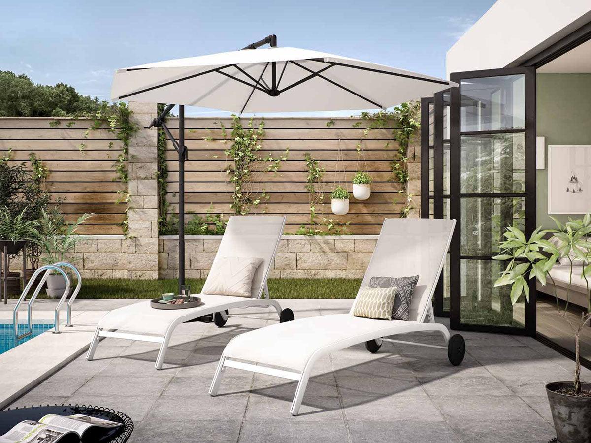 Naterial Sombrilla para Jardín Hexagonal con Brazo Lateral, Modelo Taupe - LuzDeco