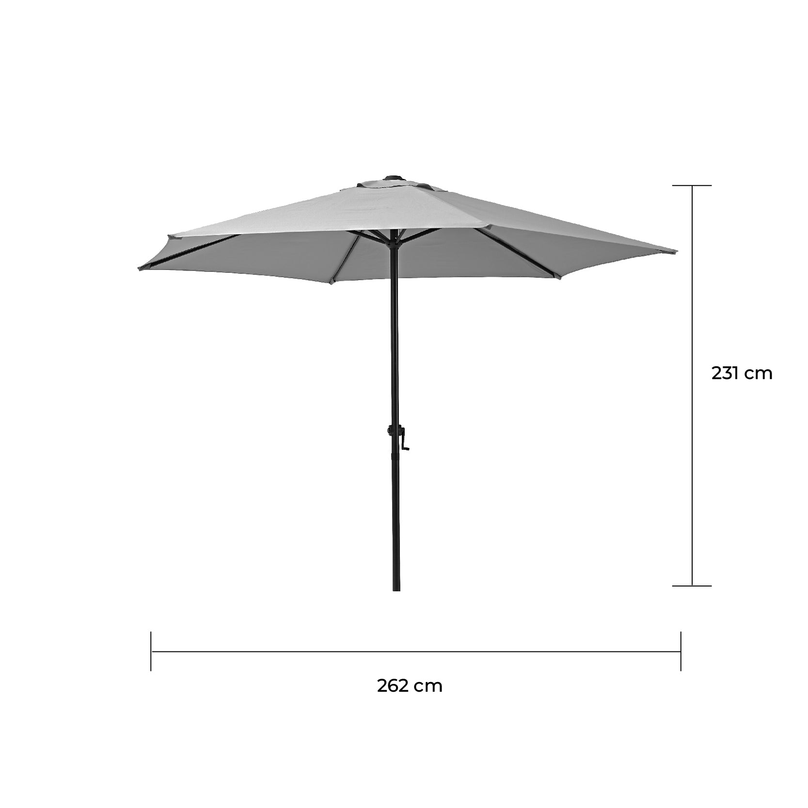 Naterial Sombrilla Para Jardín 262cm con Mástil Central y Manivela, Modelo Polar