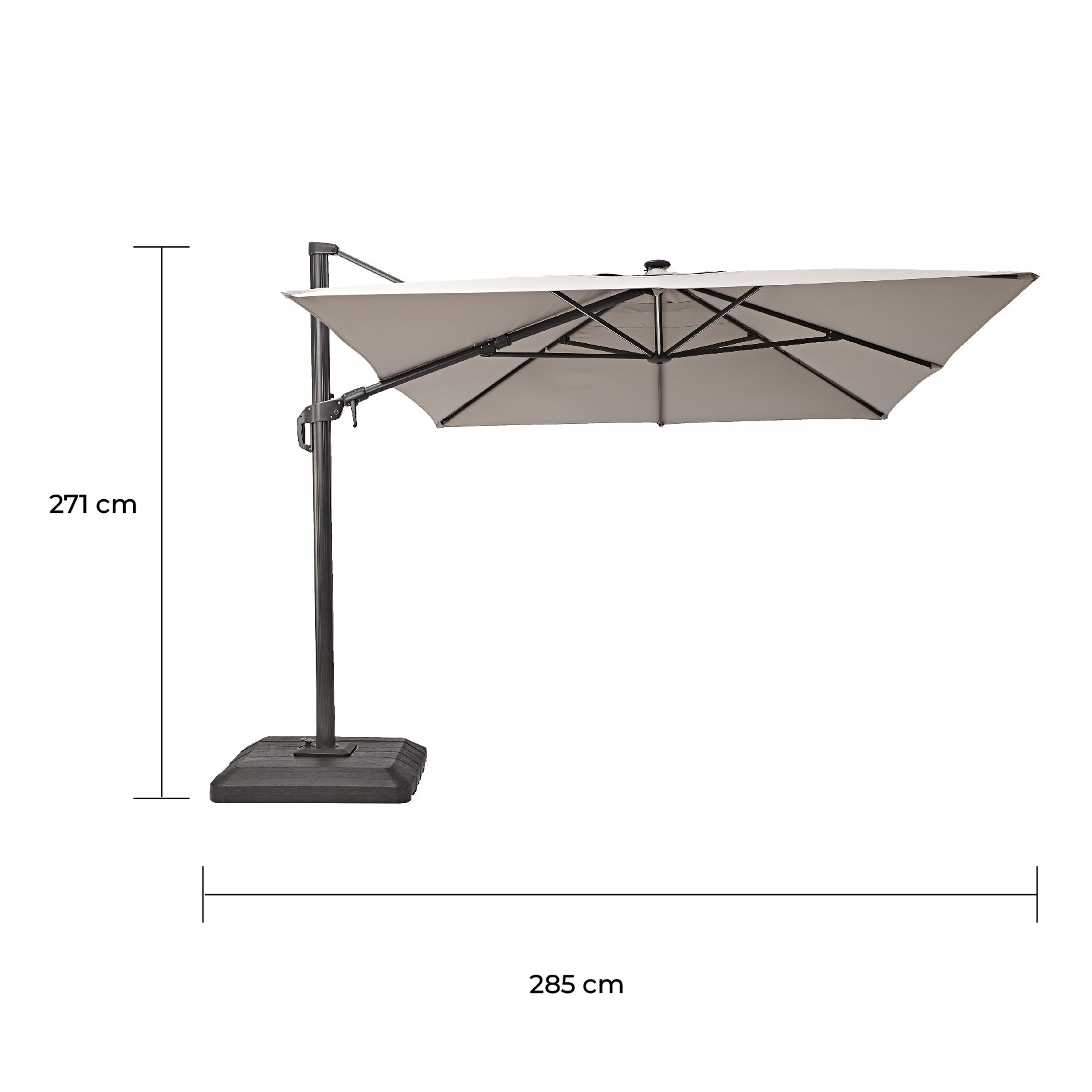 Naterial Sombrilla con Luz LED Solar 280x390 cm para Jardín con Brazo Lateral, Modelo Sonora II