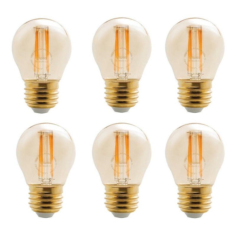 6 Focos LED | LEDFIL-G45 | 4W | Base Estándar E26 | Luz Cálida 3000K - LuzDeco