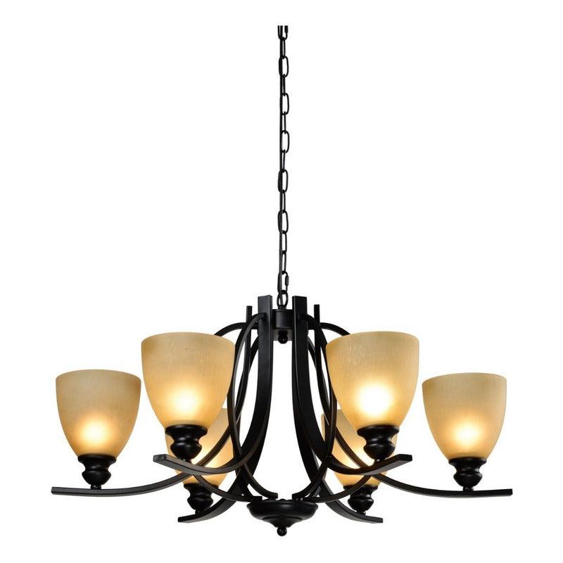 Lámpara Colgante Candil Estevez 19916-NG - Diseño Industrial - Acero Negro - 6 Luces E26 - LuzDeco