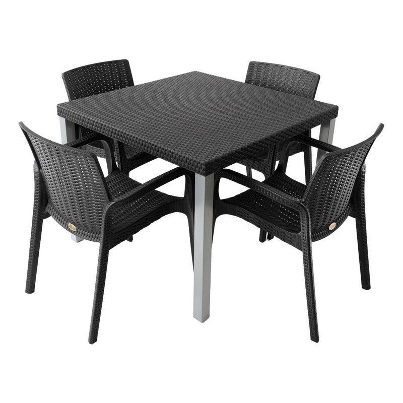 Lagoon Comedor con 4 Sillas Tipo Ratán para Exterior e Interior con Protección Solar UV, Mesa Oslo 7020 + Silla Koppla 7027 - LuzDeco