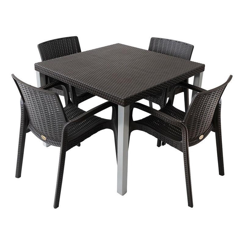 Lagoon Comedor con 4 Sillas Tipo Ratán para Exterior e Interior con Protección Solar UV, Mesa Oslo 7020 + Silla Koppla 7027 - LuzDeco