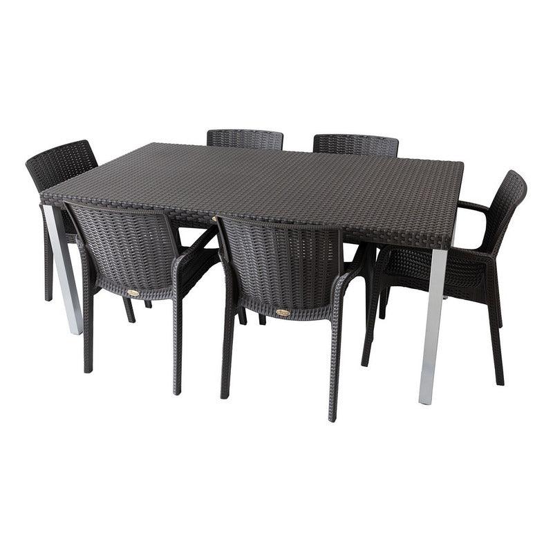 Lagoon Comedor con 6 Sillas Tipo Ratán para Exterior e Interior con Protección Solar UV, Mesa Oslo 7021 + Silla Koppla 7027 - LuzDeco