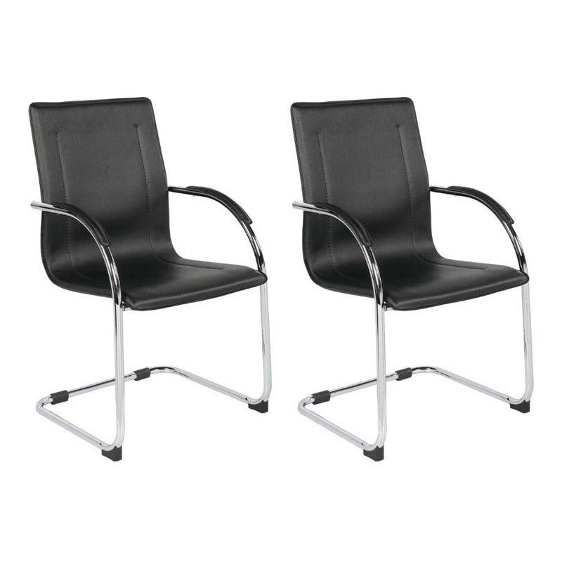 Offiho Set de 2 Sillas de Oficina Modernas Tipo Piel con Terminados en Cromo con Descansabrazos para Visitas, Modelo Calea OHV54 - LuzDeco