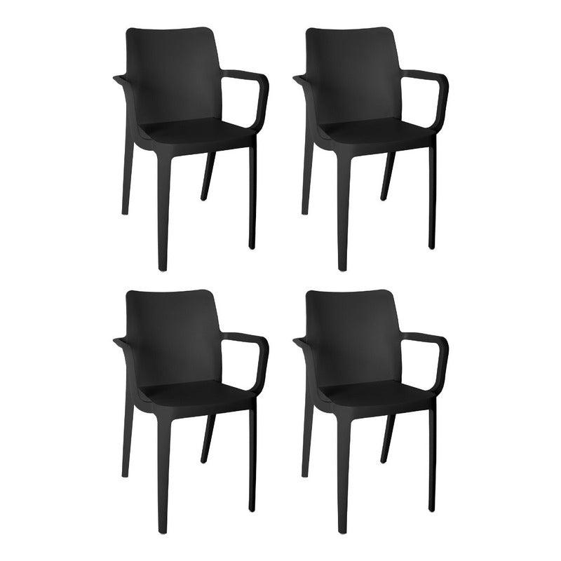 Offiho Set de 4 Sillas de Comedor Durables con Descansabrazos Para Exterior e Interior con Protección UV, Modelo Solei OHV60 - LuzDeco