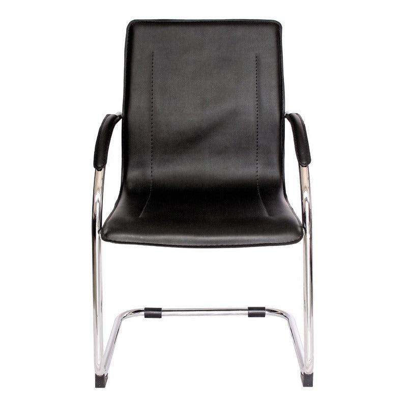 Offiho Silla de Oficina Moderna Tipo Piel con Terminados en Cromo con Descansabrazos para Visitas, Modelo Calea OHV54 - LuzDeco