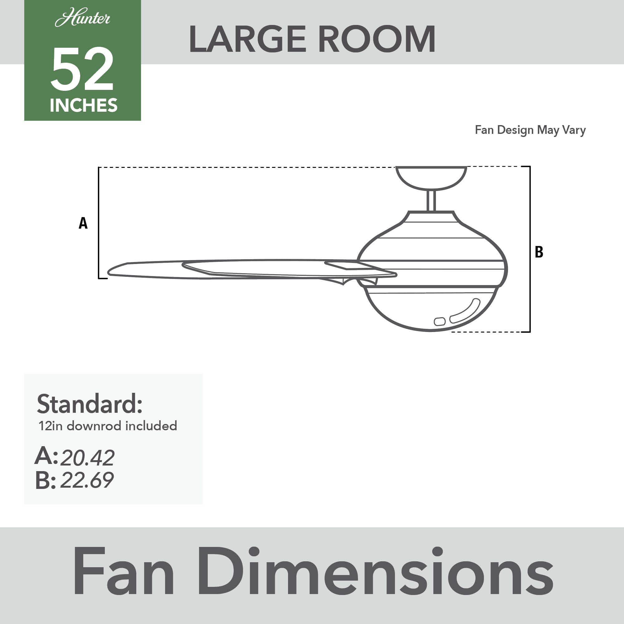 Hunter Ventilador de Techo de 52" con 5 Aspas, Luz LED Y Control Remoto, Modelo Rapidan 52758