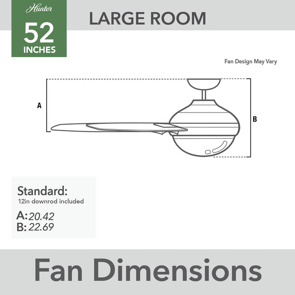 Hunter Ventilador de Techo de 52" con 5 Aspas, Luz LED Y Control Remoto, Modelo Rapidan 52758