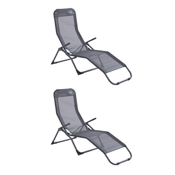 Naterial Set de 2 Camastros Plegables de Acero y Textileno 2 Posiciones Reclinable , Modelo Kroma