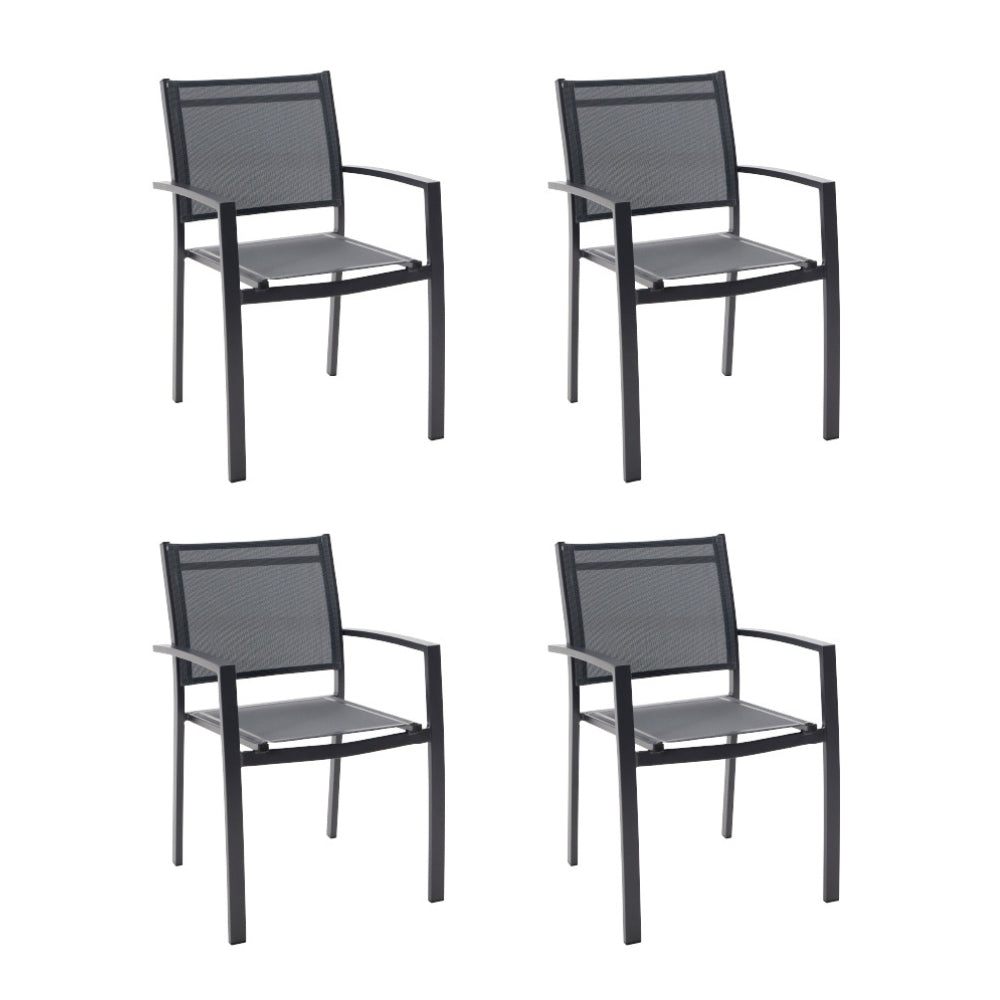 Naterial Set de 4 Sillas de Jardín Apilables de Aluminio y Textileno con Brazos para Exterior , Modelo Lyra Beta