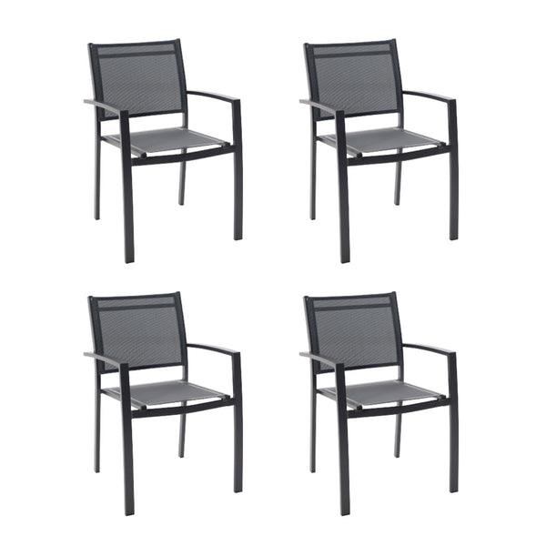 Naterial Set de 4 Sillas de Jardín Apilables de Aluminio y Textileno con Brazos para Exterior , Modelo Lyra Beta