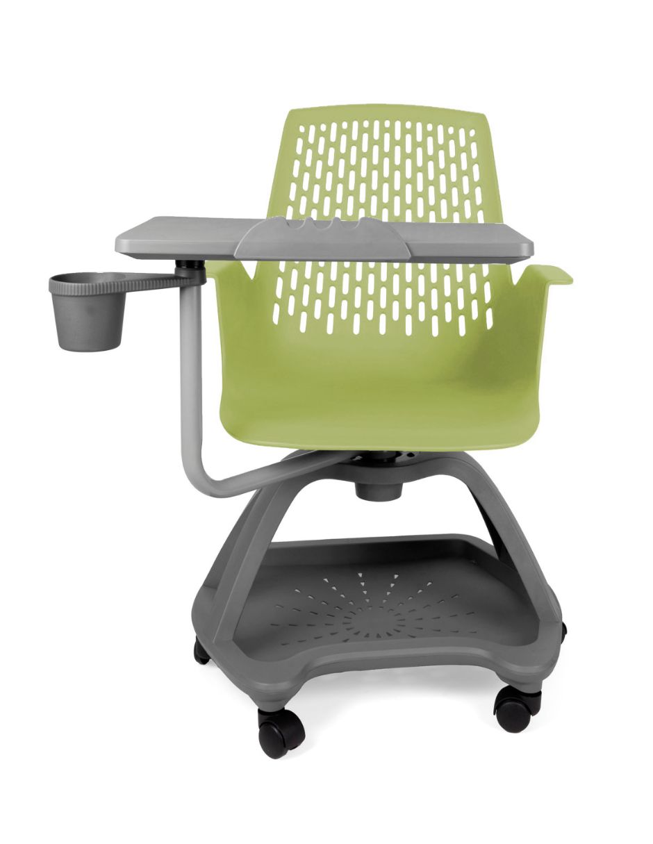 Offiho Silla Escolar tipo Pupitre con Paleta Giratoria, Ruedas y Portavaso, Modelo Blow OHP2100