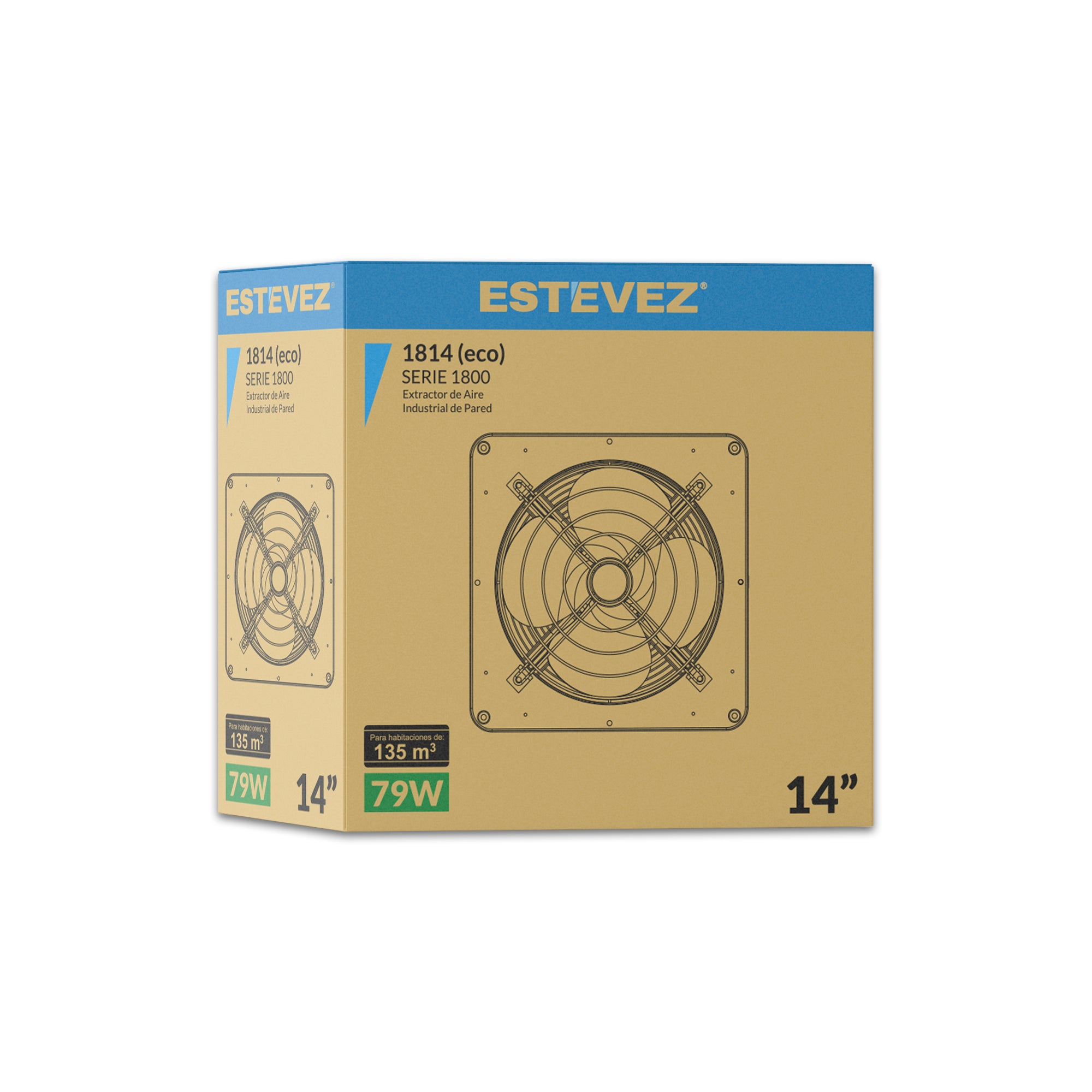 Estevez Extractor De Aire  de 14" Uso Industrial, Modelo 1814(eco)