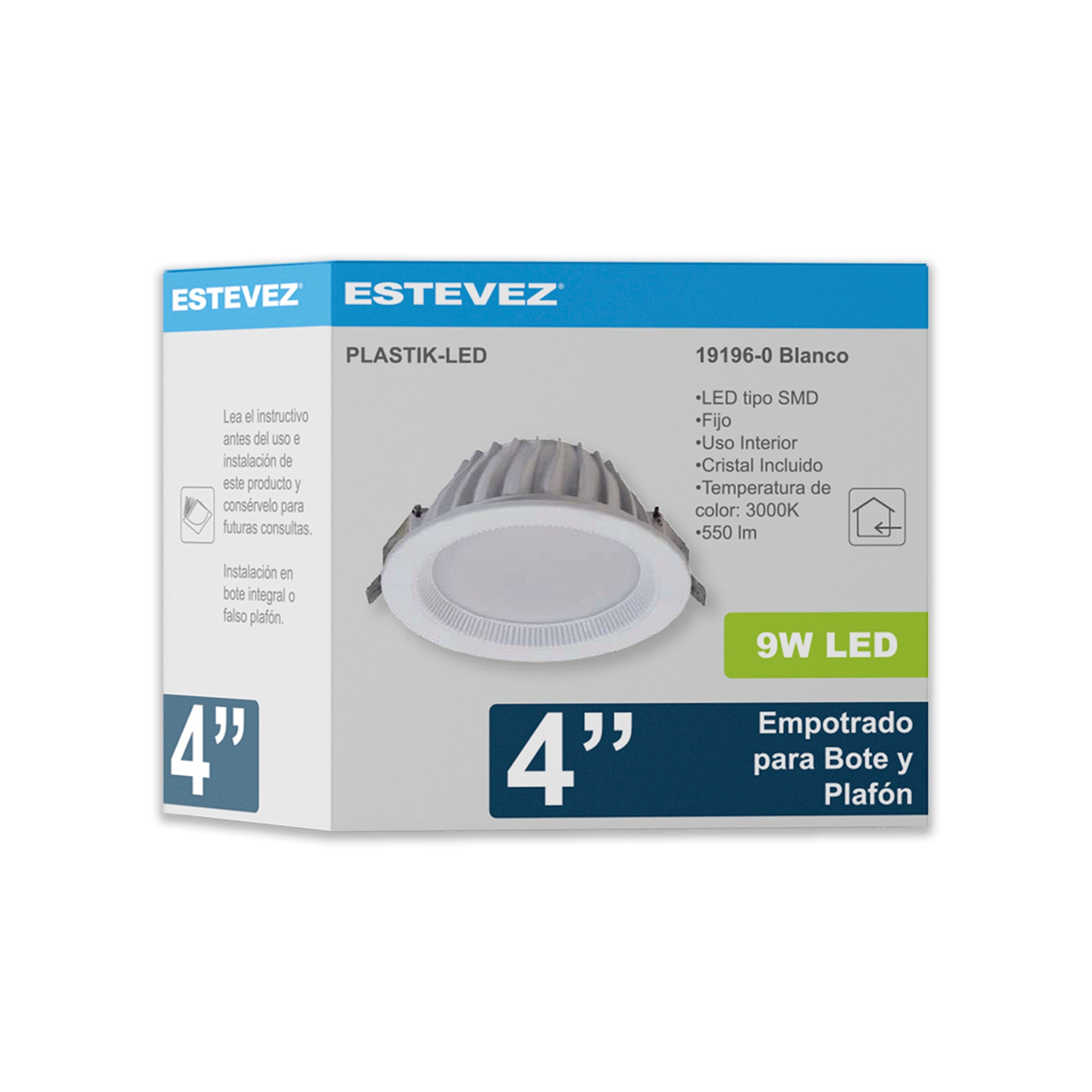 Estevez Luminario LED Fijo Empotrable En Techo 9 W Downlight, Modelo 19196-0