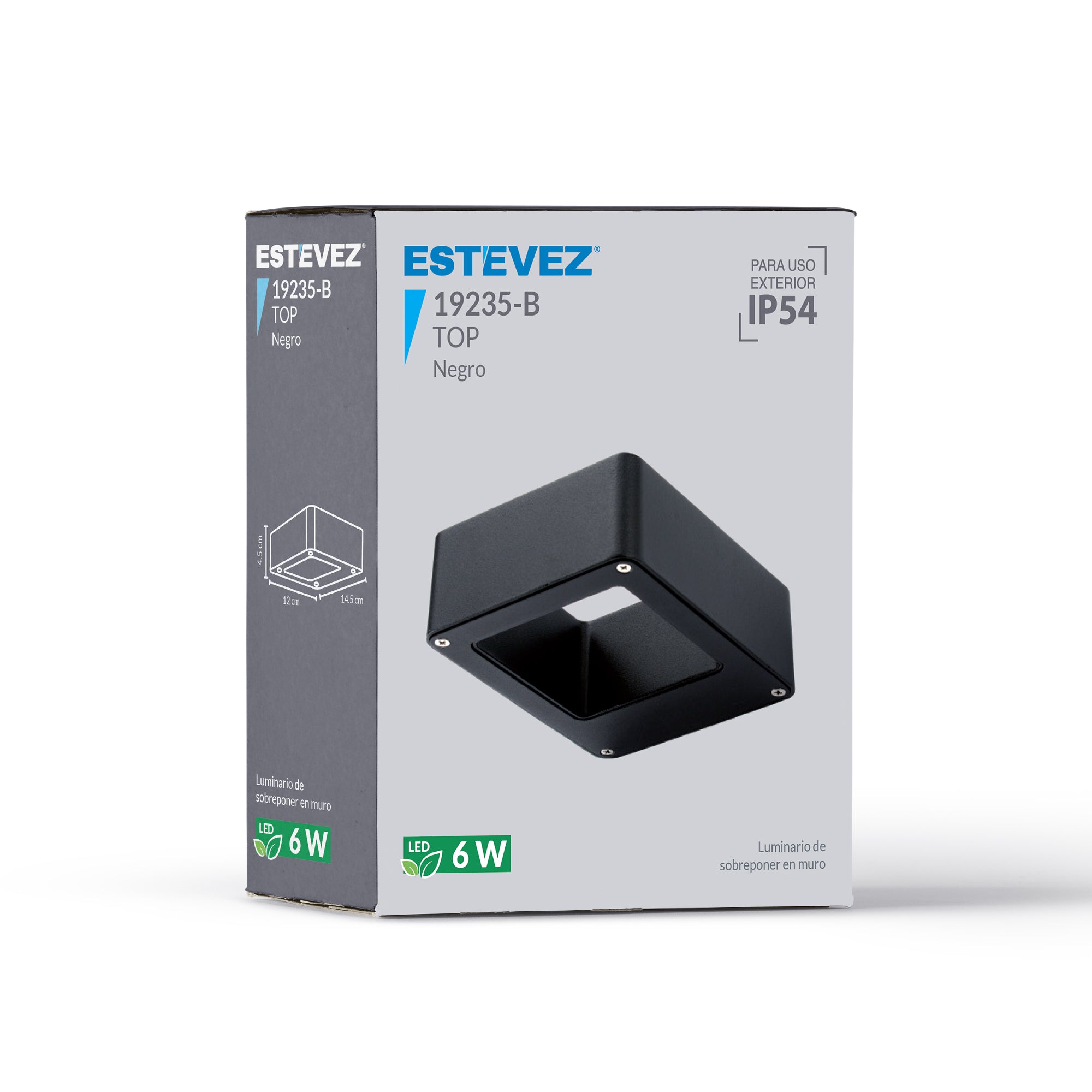 Estevez Luminario TOP LED 6W Negro para Muro Exterior IP54 3000K, Modelo 19235