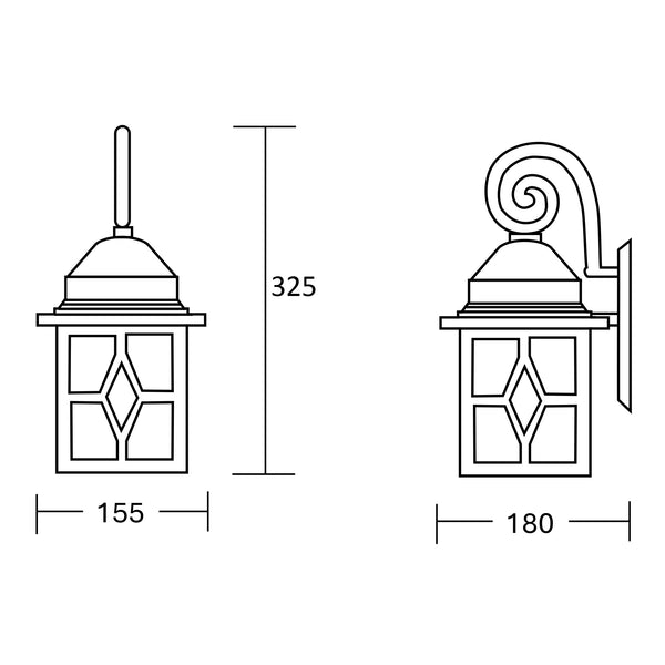 Estevez Luminaria De Muro Exterior Estilo Vintage E26 Negro IP44, Modelo 19249-2