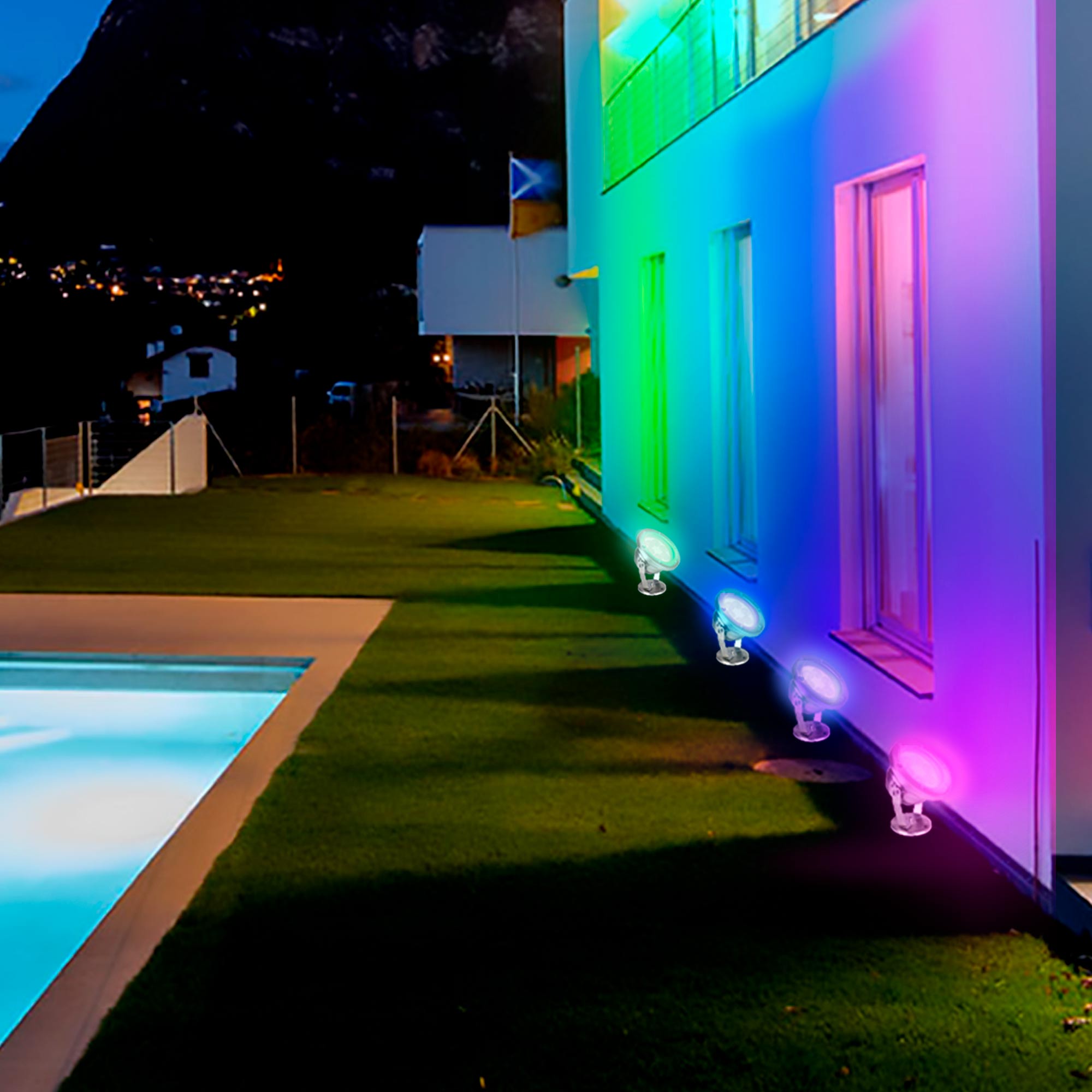 Estevez Lámpara LED RGB 6W Tipo Proyector, Reflector Exteriores, Modelo 19250-RGB