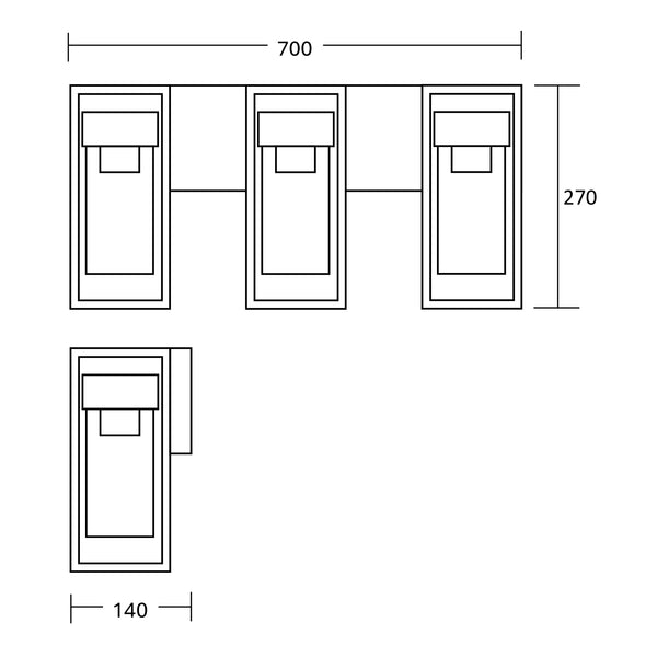 Estevez Luminaria De Muro Exterior E26 Hierro Negro 700x140x270mm, Modelo 19269-2