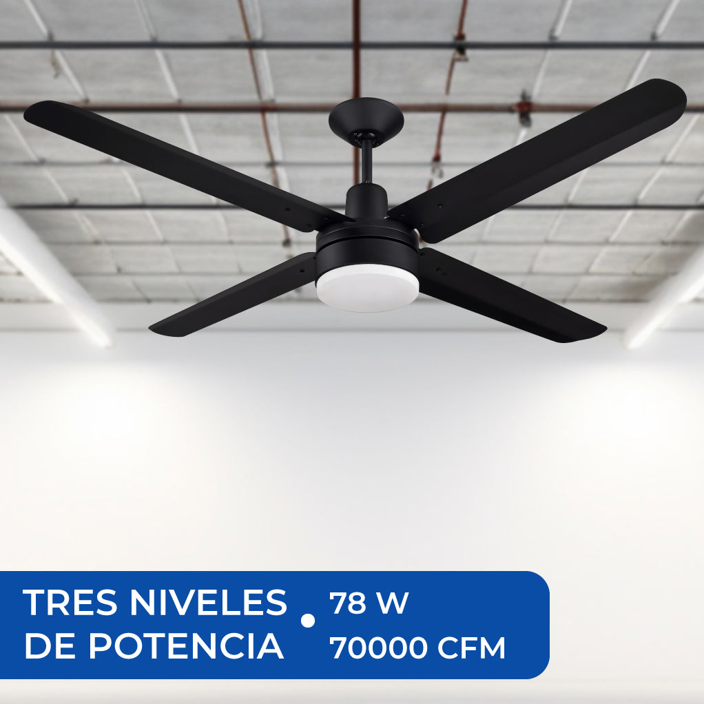 Narvik Ventilador de Techo de 56" Con Luz CCT de 4 Aspas de Aluminio con Control de Pared para Uso Industrial, Modelo NA-CL56MB