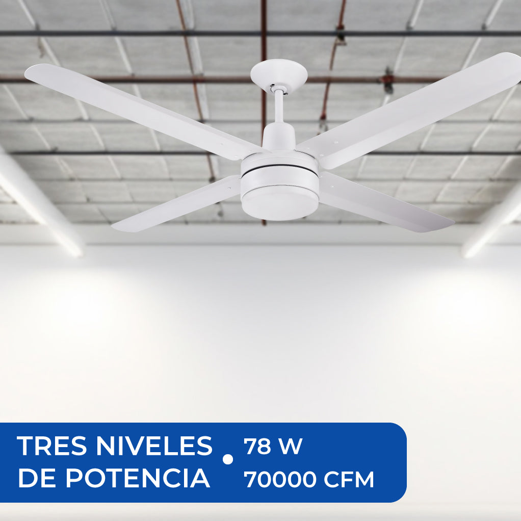 Narvik Ventilador de Techo de 56" Con Luz CCT de 4 Aspas de Aluminio con Control de Pared para Uso Industrial, Modelo NA-CL56MB