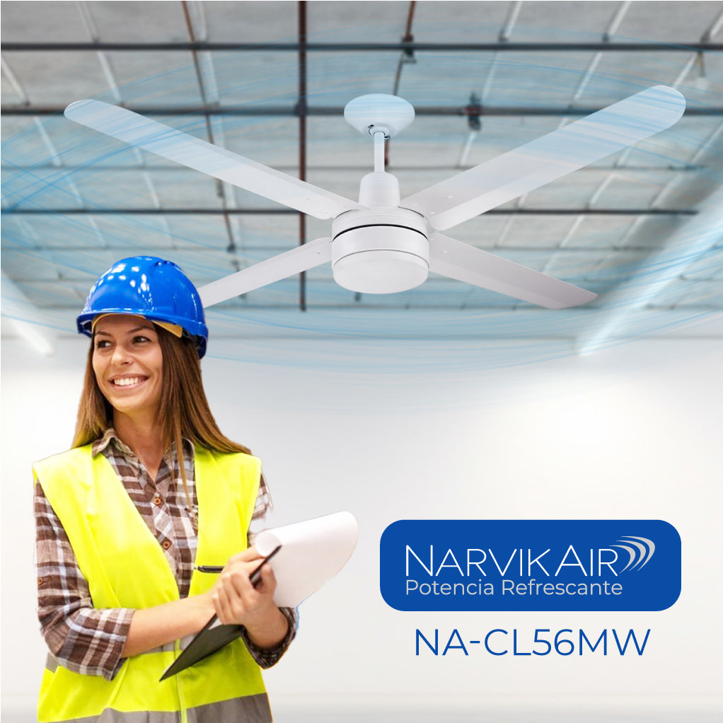 Narvik Ventilador de Techo de 56" Con Luz CCT de 4 Aspas de Aluminio con Control de Pared para Uso Industrial, Modelo NA-CL56MB