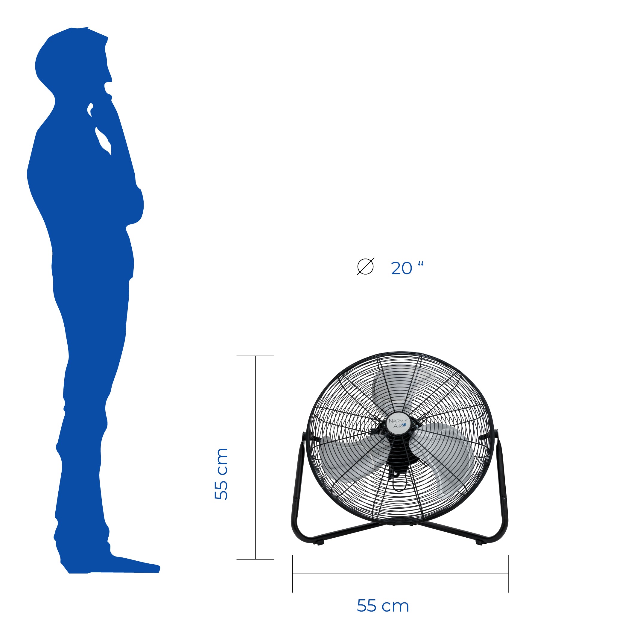 Narvik Ventilador Industrial 2 en 1: de Piso / Pared de 20" con 3 Aspas Metálicas, Modelo NA-F20