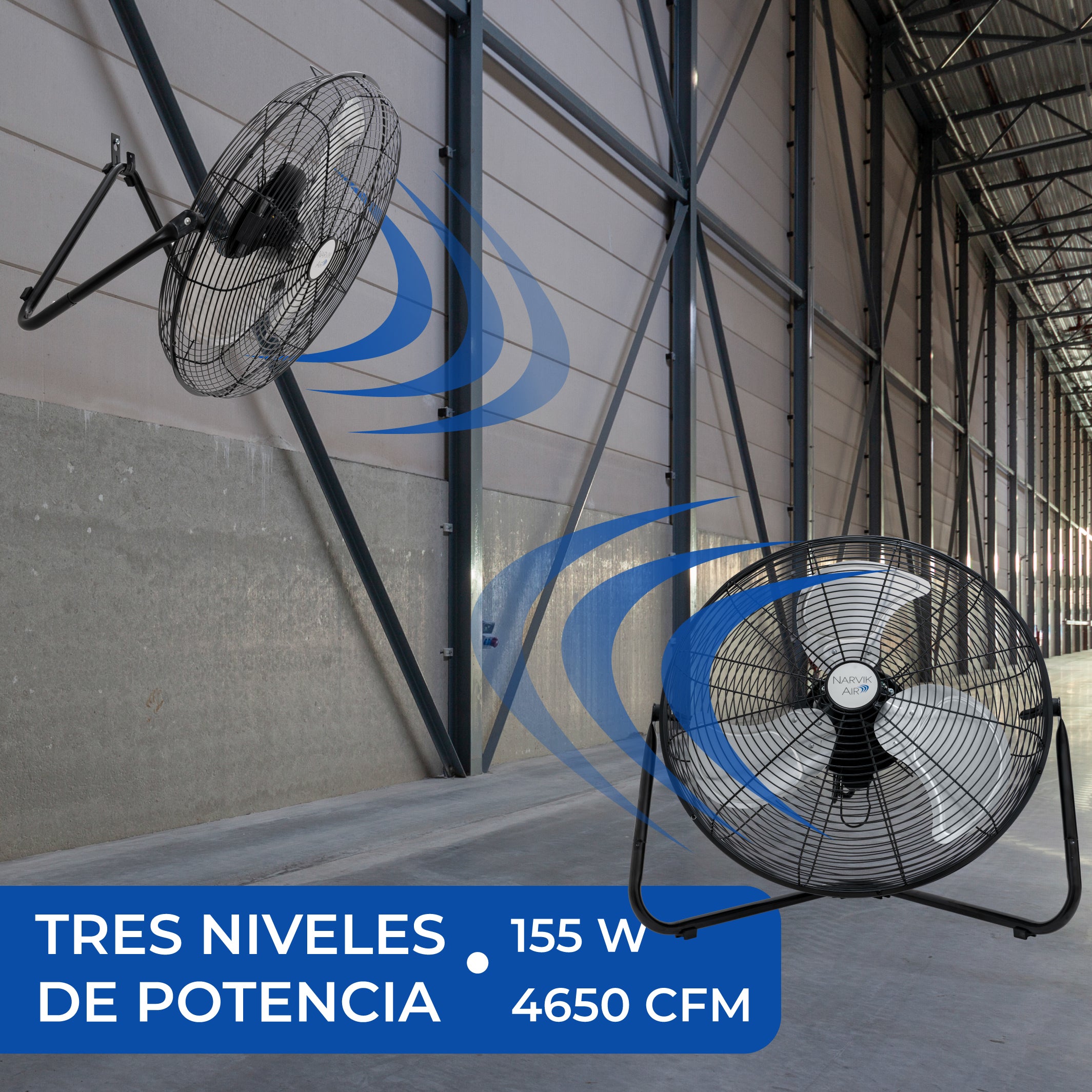 Narvik Ventilador Industrial 2 en 1: de Piso / Pared de 20" con 3 Aspas Metálicas, Modelo NA-F20