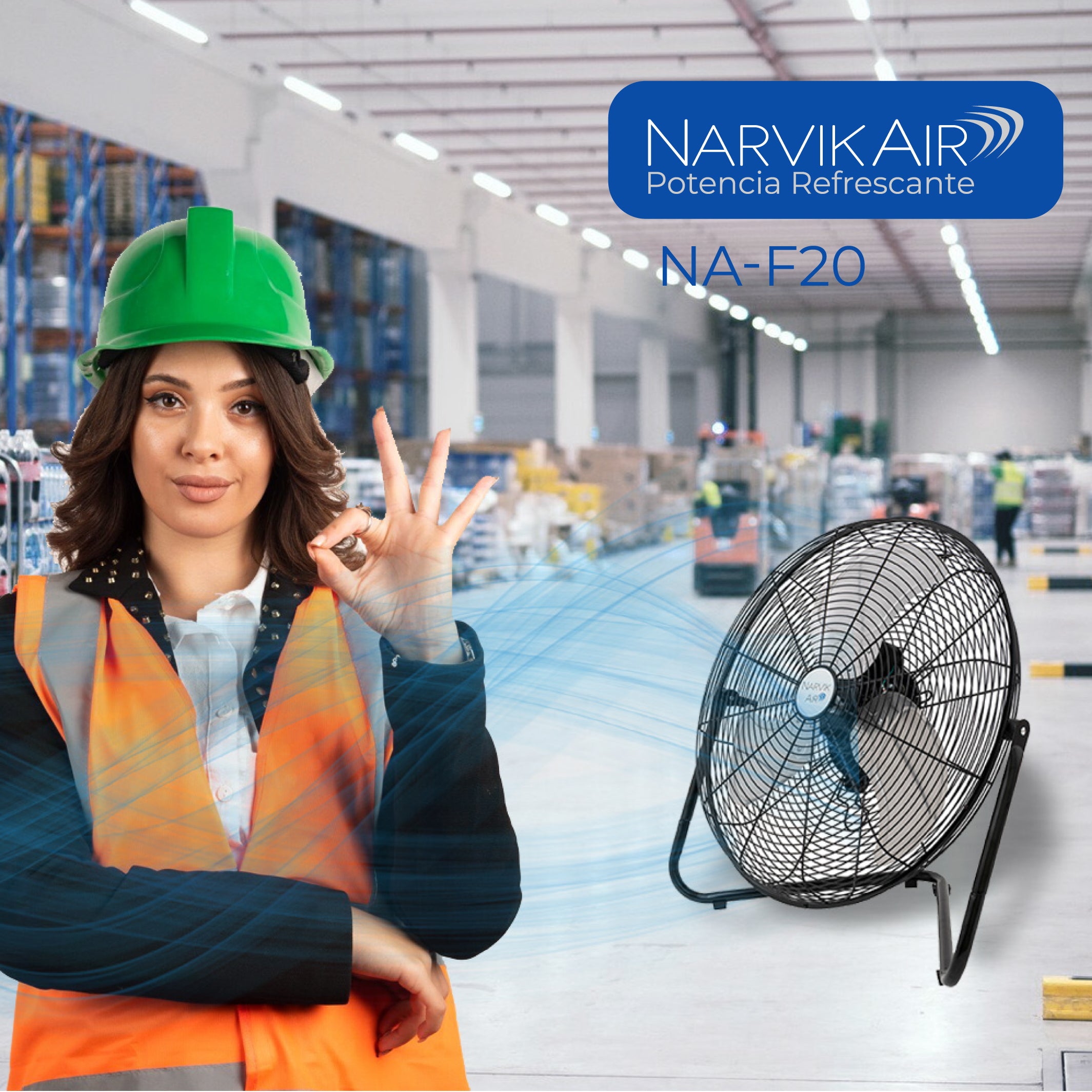 Narvik Ventilador Industrial 2 en 1: de Piso / Pared de 20" con 3 Aspas Metálicas, Modelo NA-F20