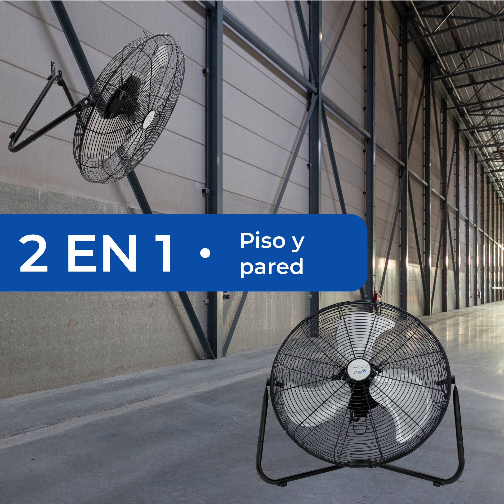 Narvik Ventilador Industrial 2 en 1: de Piso / Pared de 20" con 3 Aspas Metálicas, Modelo NA-F20