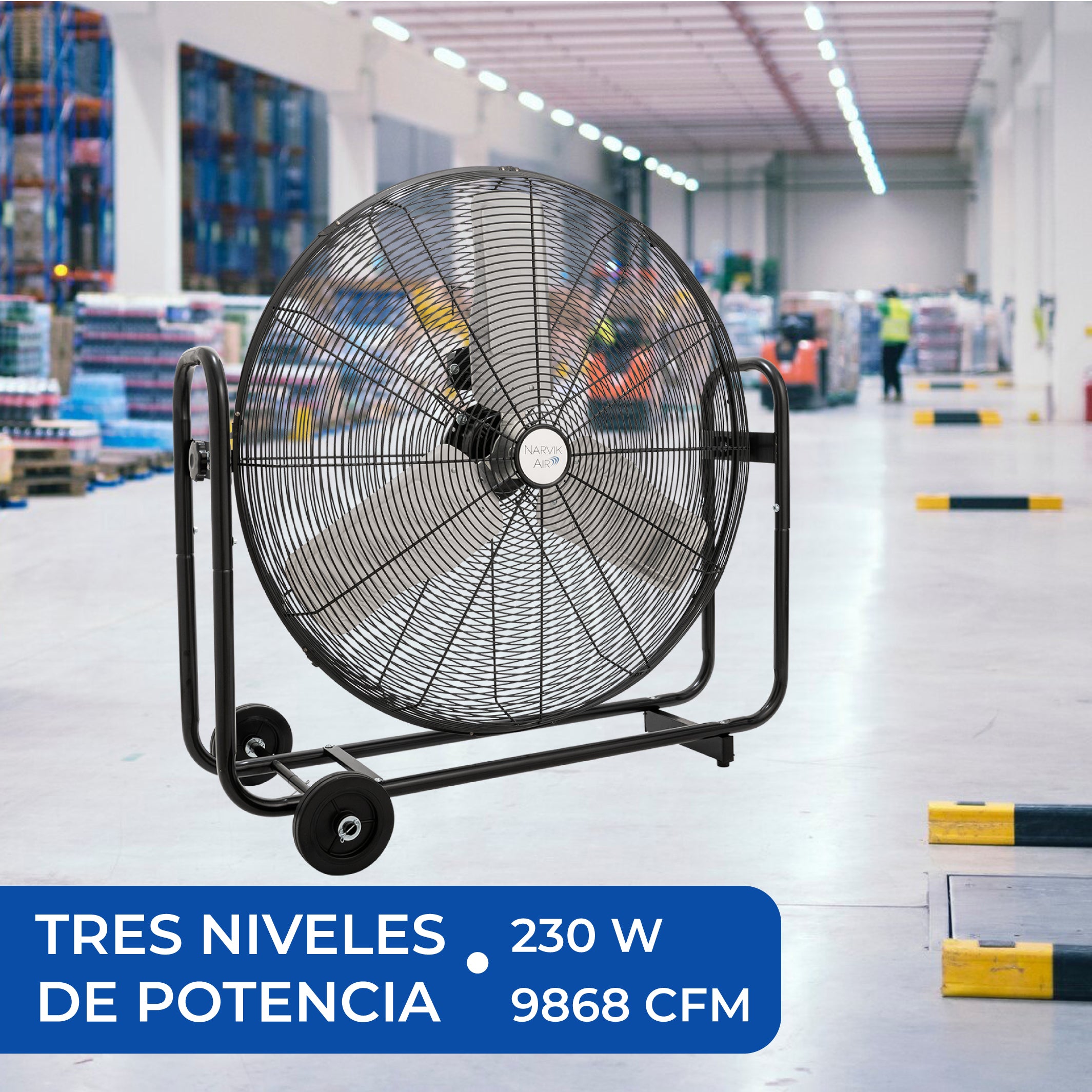 Narvik  Ventilador Industrial De Piso de 30" con Ruedas e Inclinación de 270°,  Modelo NA-F30