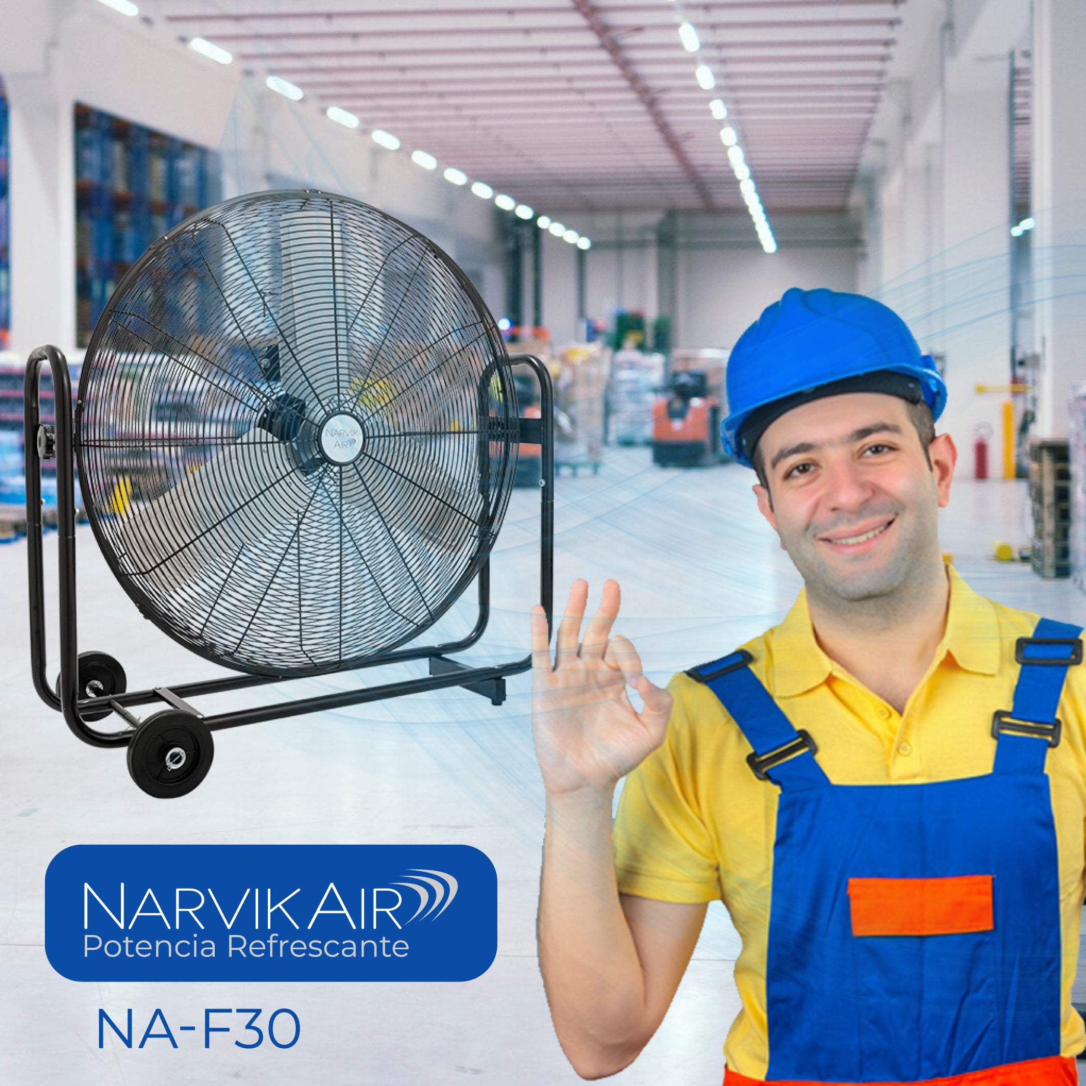 Narvik  Ventilador Industrial De Piso de 30" con Ruedas e Inclinación de 270°,  Modelo NA-F30