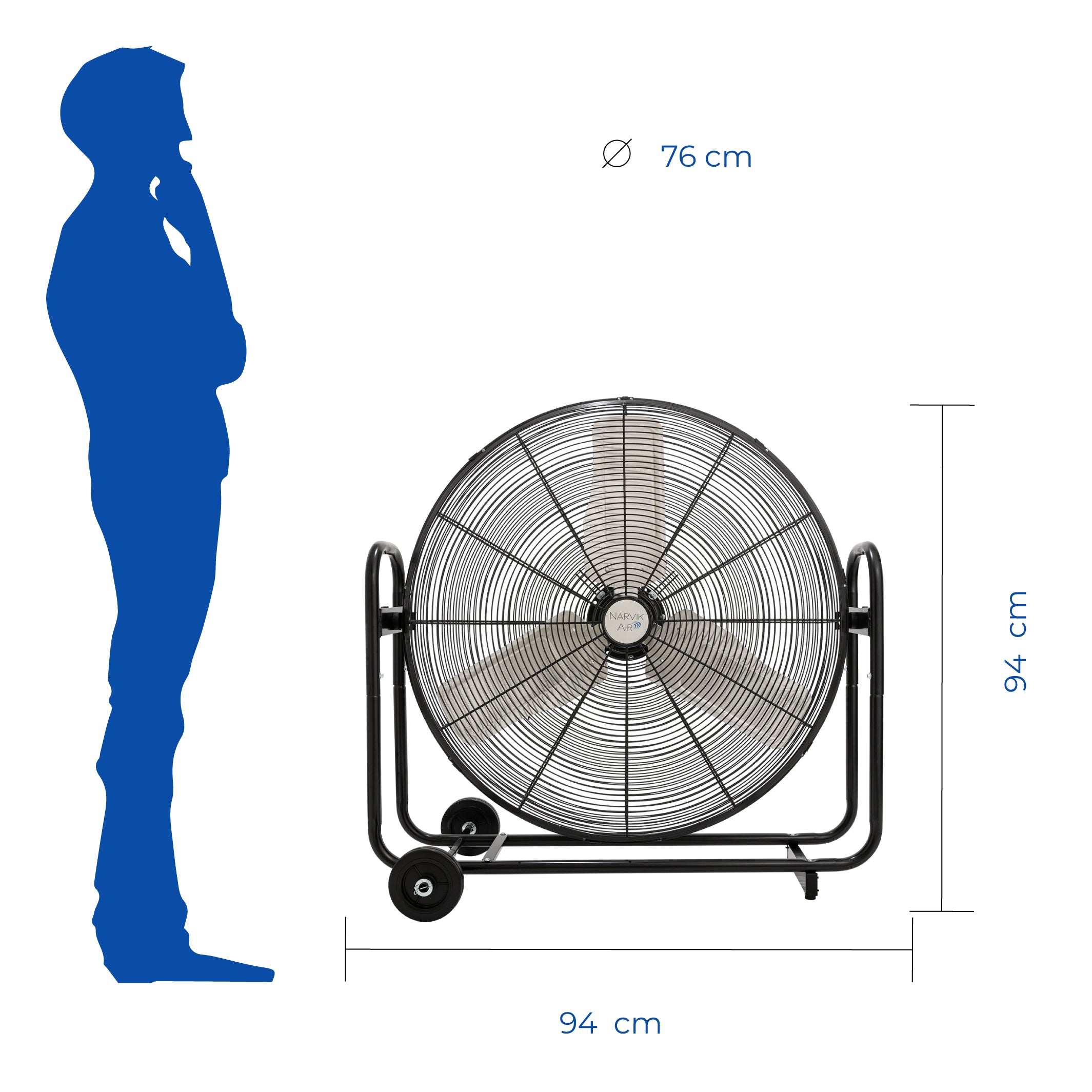 Narvik  Ventilador Industrial De Piso de 30" con Ruedas e Inclinación de 270°,  Modelo NA-F30