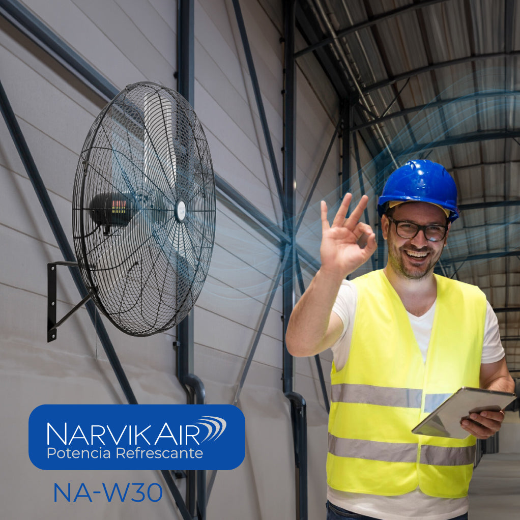 Narvik Ventilador de Pared Industrial de 30" con 3 aspas metálicas, 3 Velocidades con Rango Oscilatorio, Modelo NA-W30