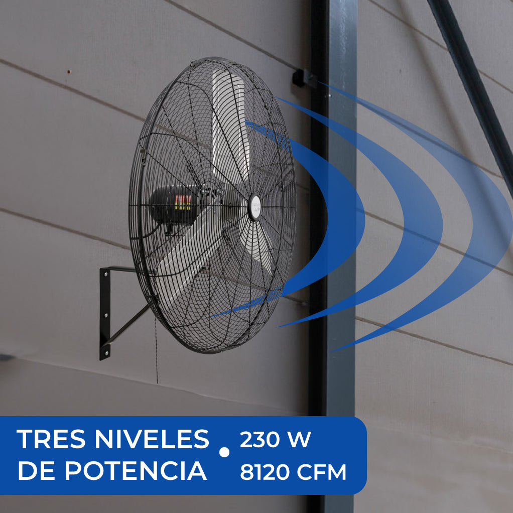 Narvik Ventilador de Pared Industrial de 30" con 3 aspas metálicas, 3 Velocidades con Rango Oscilatorio, Modelo NA-W30