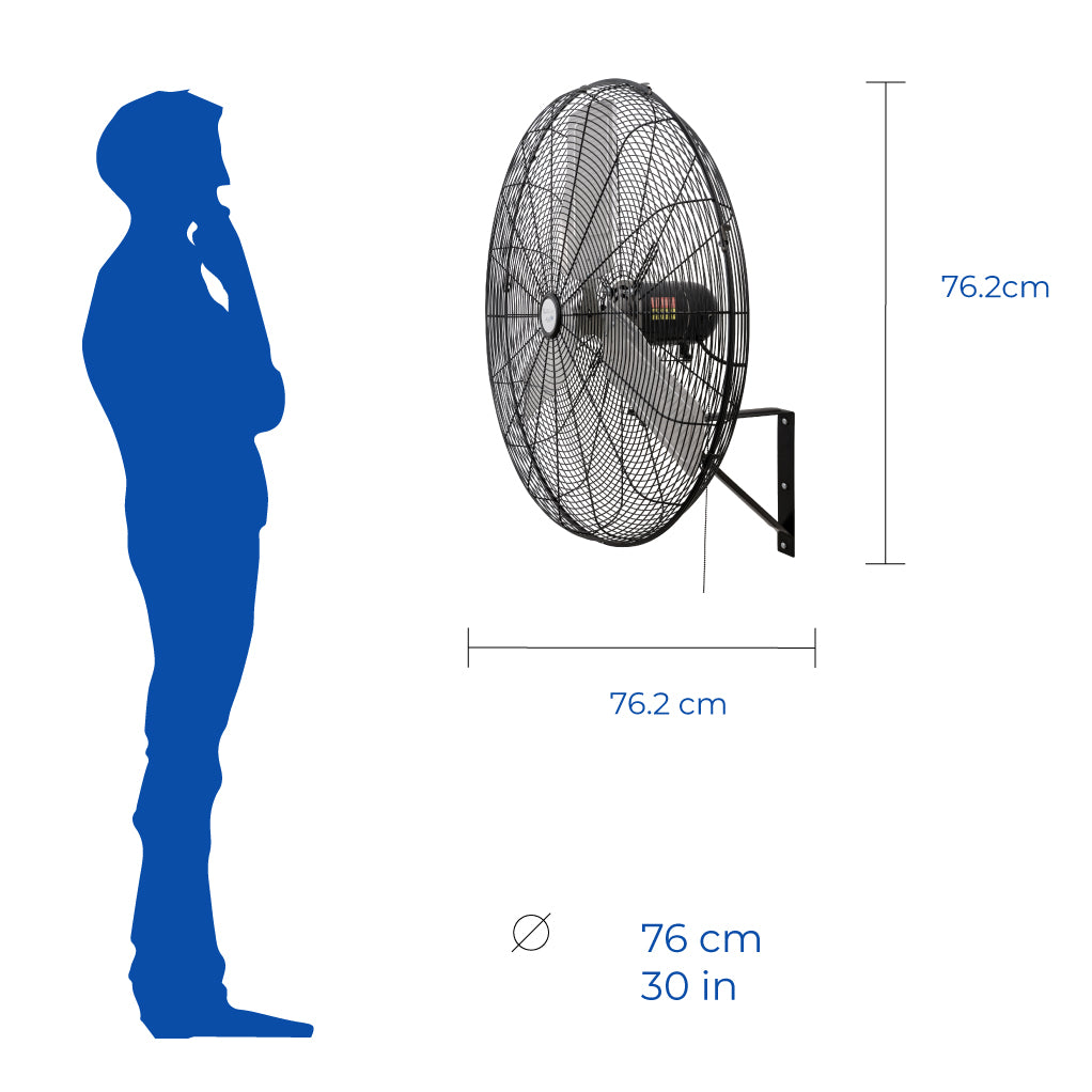 Narvik Ventilador de Pared Industrial de 30" con 3 aspas metálicas, 3 Velocidades con Rango Oscilatorio, Modelo NA-W30