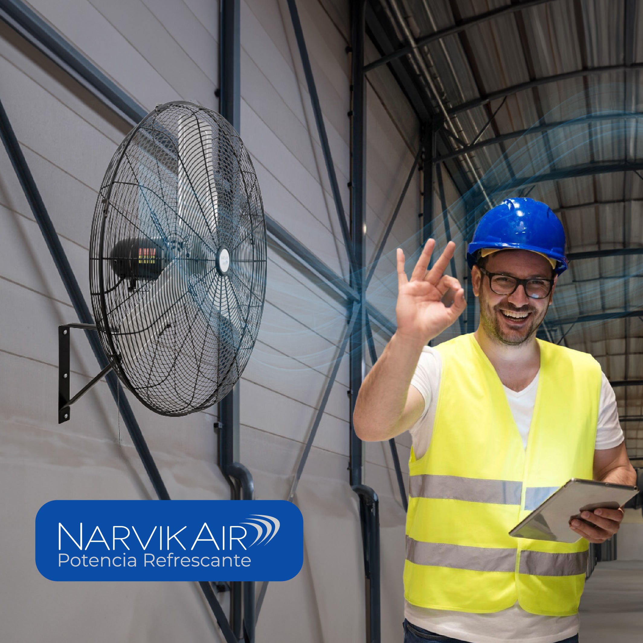 Narvik Ventilador de 24" Industrial de Pared 235W con  Aspas de Aluminio, Amplia Oscilación, Modelo NA1124