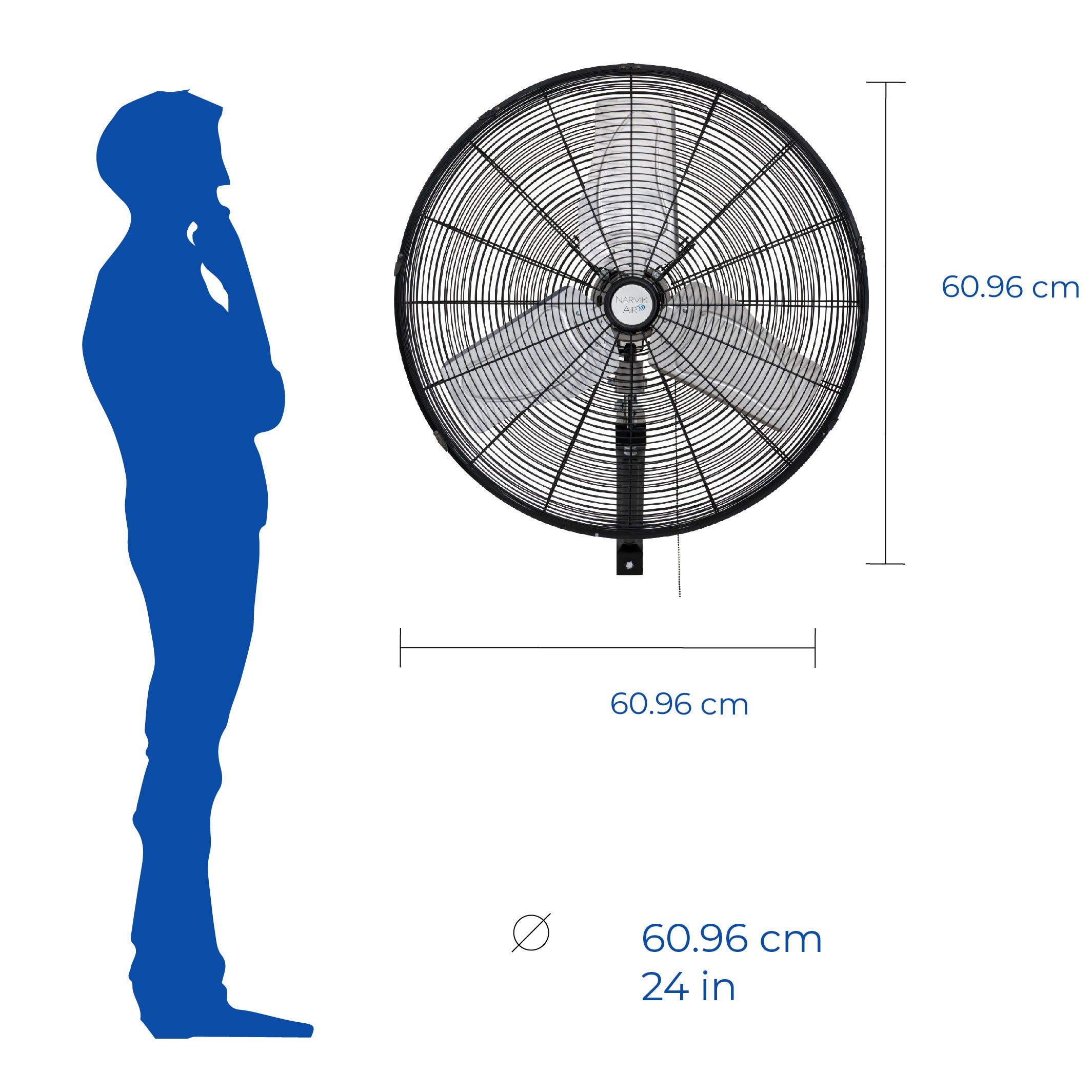Narvik Ventilador de 24" Industrial de Pared 235W con  Aspas de Aluminio, Amplia Oscilación, Modelo NA1124