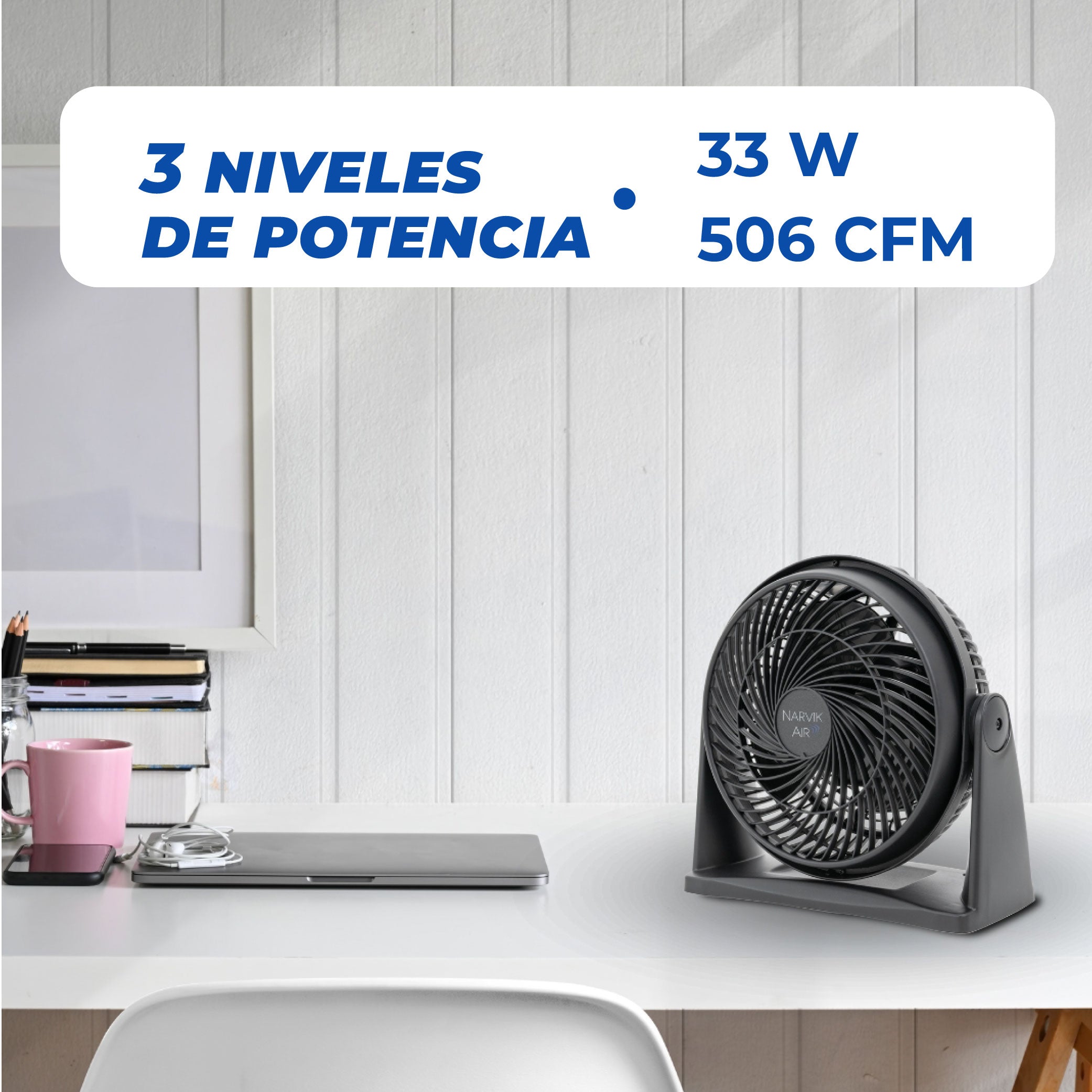 Narvik Ventilador de 9" 2 en 1: Piso y Pared  33W Silencioso con Aspas Plásticas, Modelo NA2009