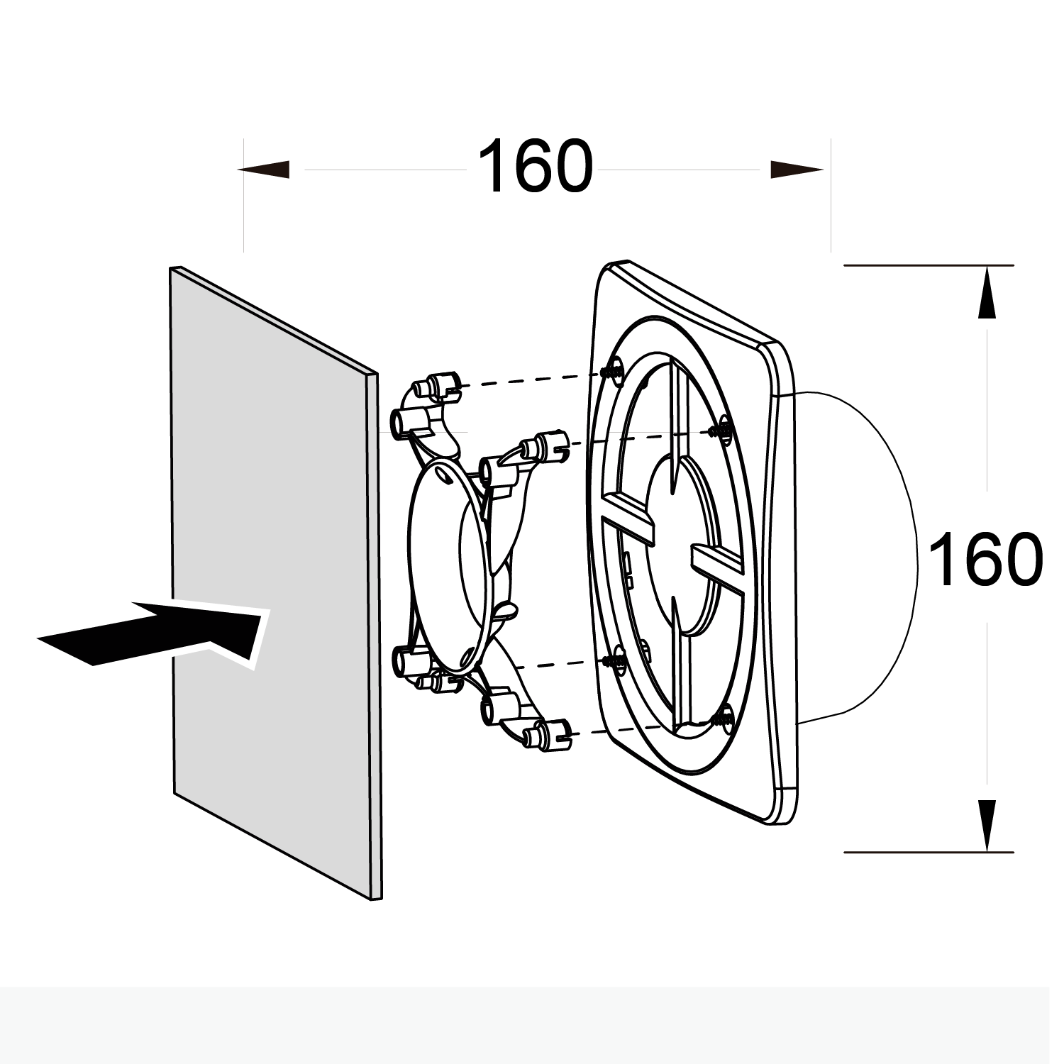 Estevez Extractor de Aire + Carátula de 4", Para Muro, Modelo 3104