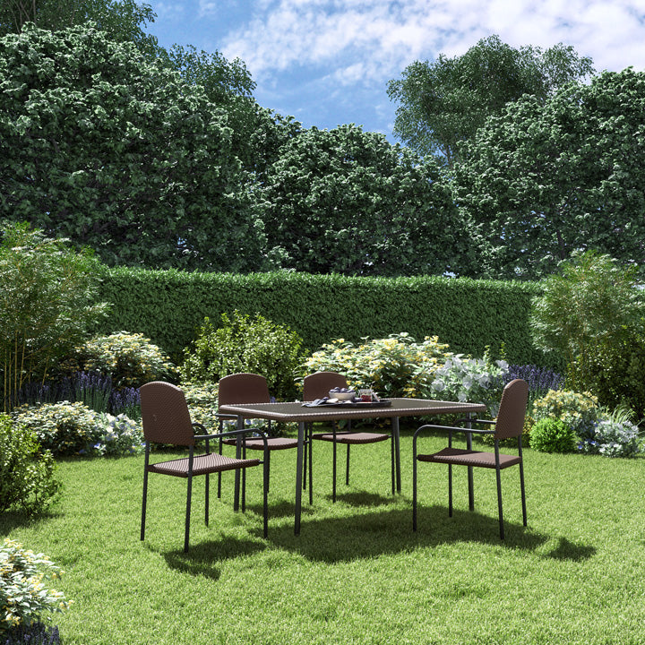 Naterial Mesa Tipo Ratán para Jardín de Acero con Cristal Apto para Exterior, Modelo Zena