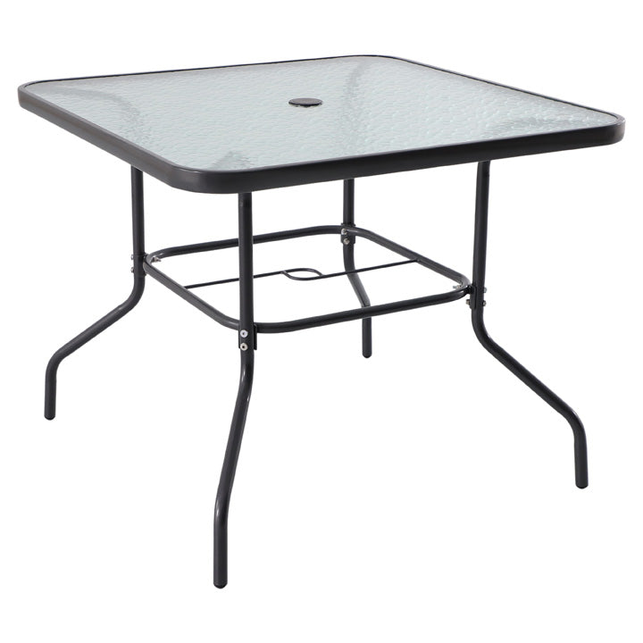 Naterial Set de Comedor: Mesa Cuadrada +4 Sillas con Cojines+ Sombrilla de Acero, Modelo Rono