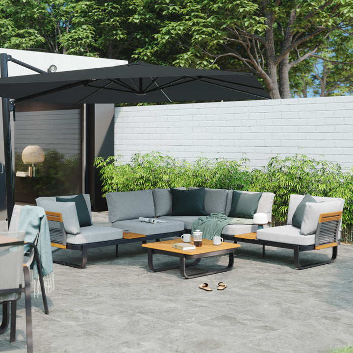Naterial Set de Sala Muebles de Jardín: Sofá Esquinero + 1 mesa con cojines, Estructura de Aluminio para Exterior, Modelo Calypso