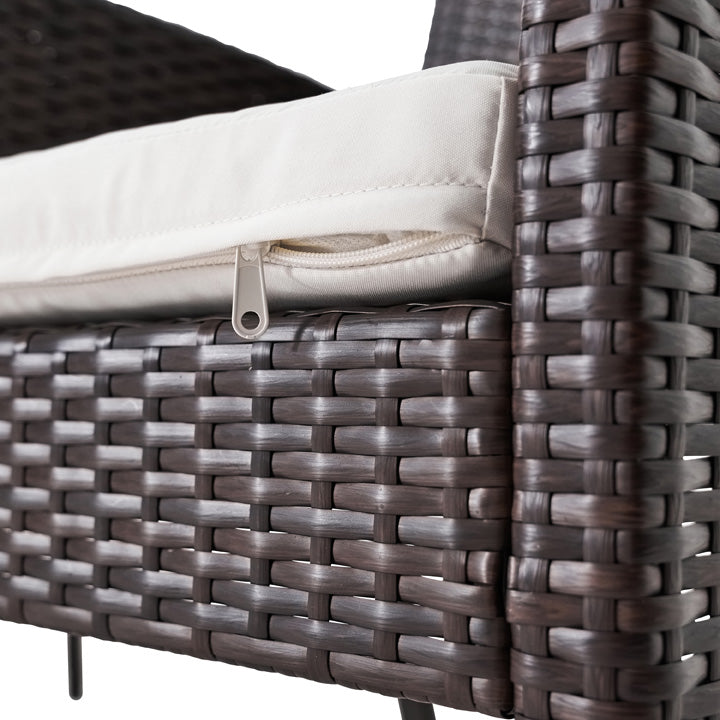 Naterial Set de Jardín : Sofá de Dos Plazas Tipo Ratán + Dos Sillas Individuales Tipo Ratán + Una Mesa de Centro con Cubierta de Vidrio, Modelo Amos