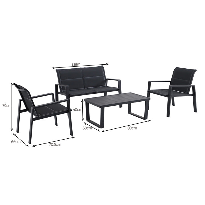 Naterial Set de Sala para Jardín:  Sofá de 2 plazas + 2 sillones + Mesa de Centro de Aluminio para Exterior, Modelo Aramis