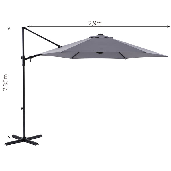 Naterial Sombrilla para Jardín 290cm con Mástil Lateral de Acero Gris, Modelo Polar II