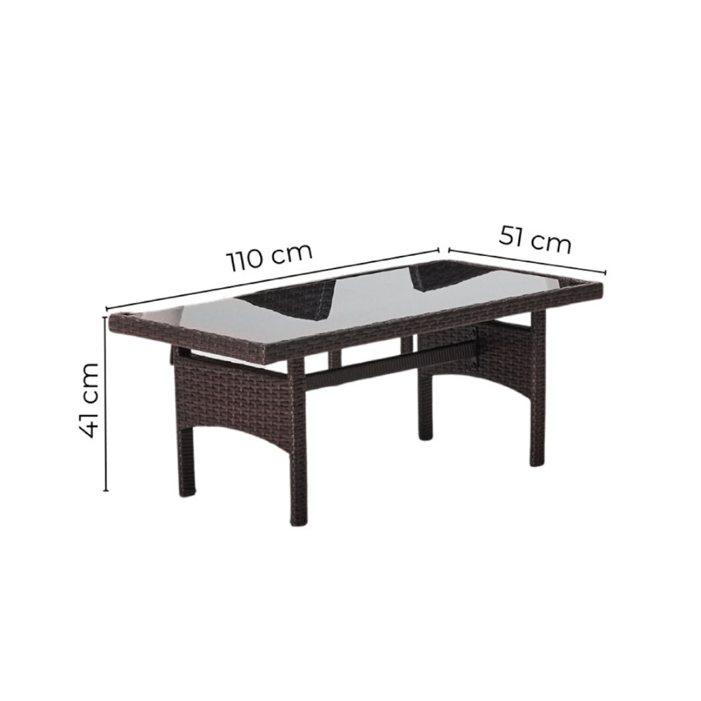 Naterial Set de Jardín : Sofá de Dos Plazas Tipo Ratán + Dos Sillas Individuales Tipo Ratán + Una Mesa de Centro con Cubierta de Vidrio, Modelo Amos
